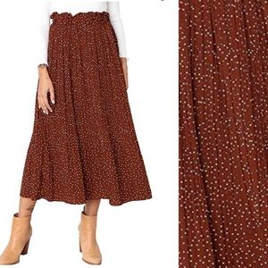 SALE*HighWaisted PolkaDot Pleated MidiSwing Skirt